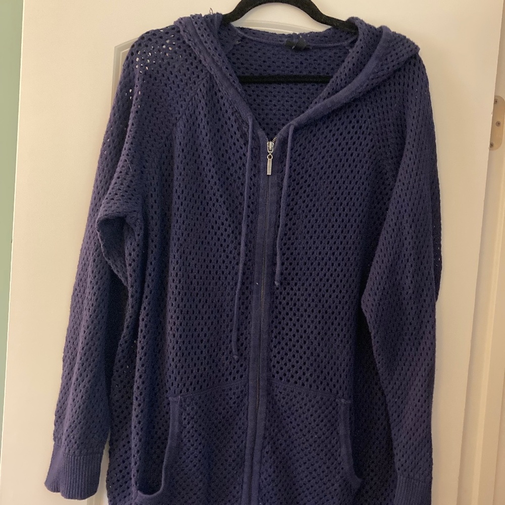 Torrid navy blue fishnet zip hoodie 1X
